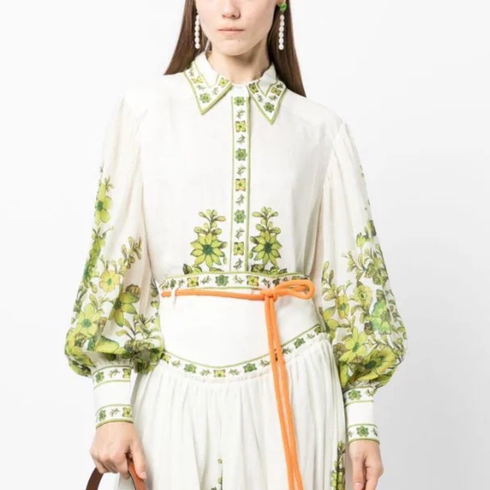 NWT Alemais
Wallis Printed Linen ButtonFront Blouse
Myrtle